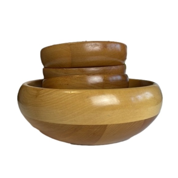 Wooden Salad Set Large Bowl with 4 Smaller Bowl Light Natural Colour - Picture 3 of 14